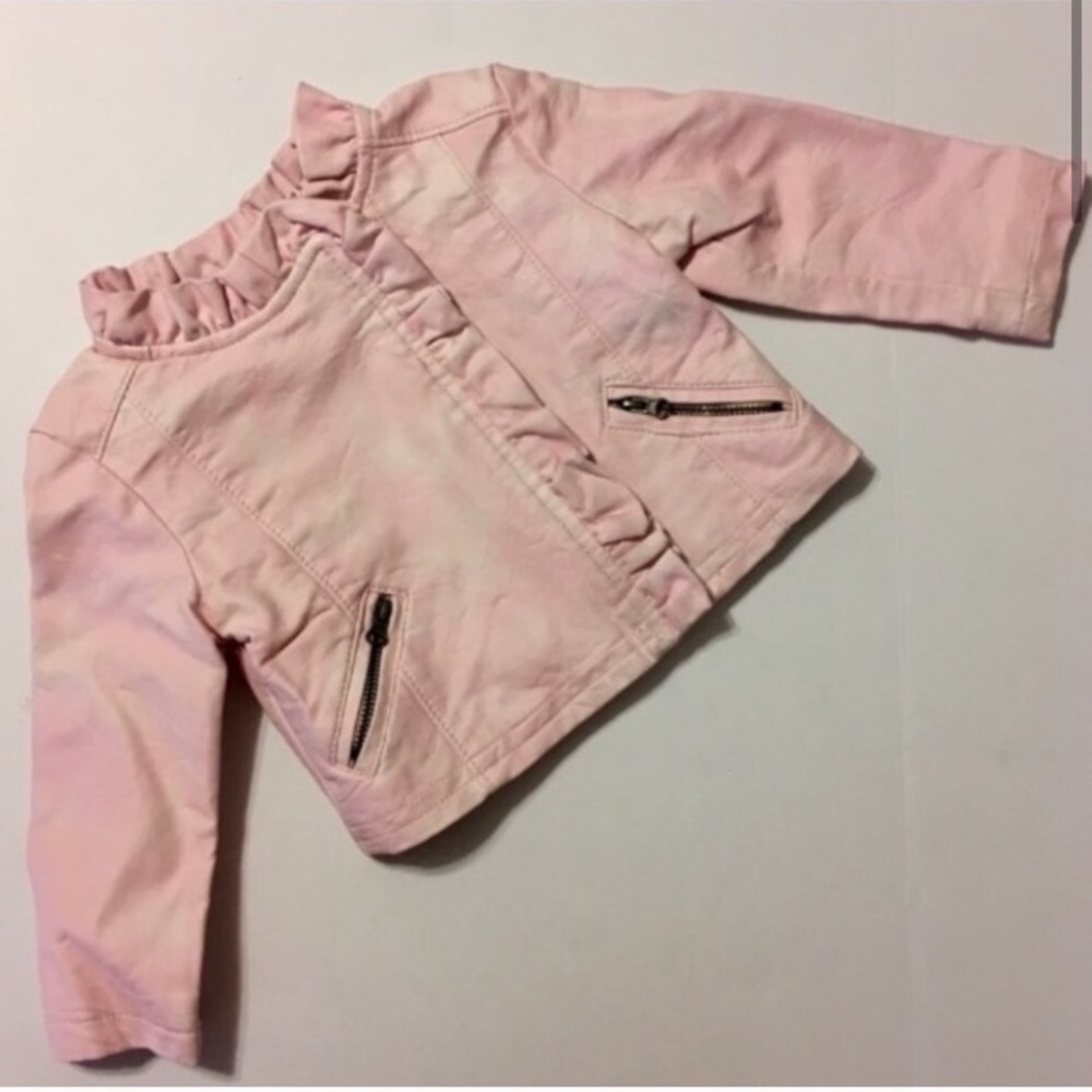 OshKosh Ruffle Moto Jacket Baby Pink Vegan Leather - Picture 3 of 8